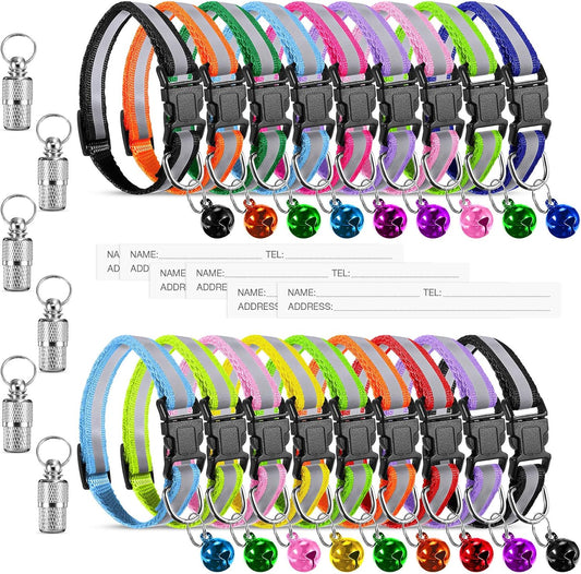 18 Piece Reflective Cat Collars with Bell Safety Buckles and 6 Pcs ID Tags