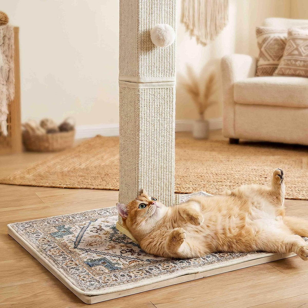Tall Cat Scratching Post for Indoor Cats Adults with Carpet, White