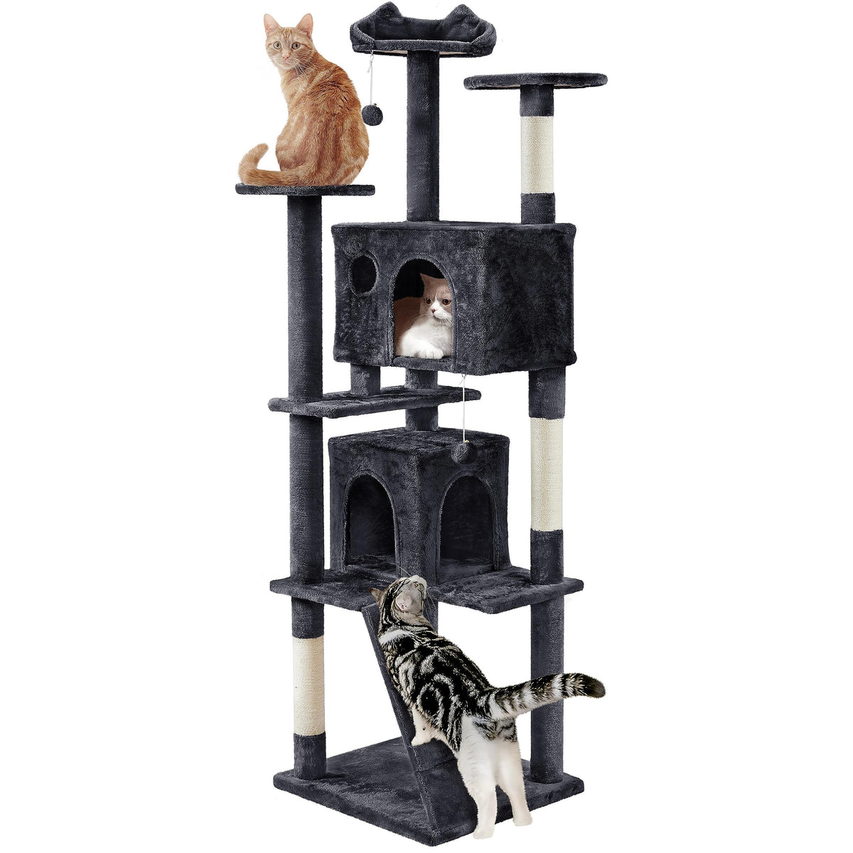 Yaheetech 54in Cat Tree Tower, 2 Caves, Kitten-Ear Perch & Scratching Posts