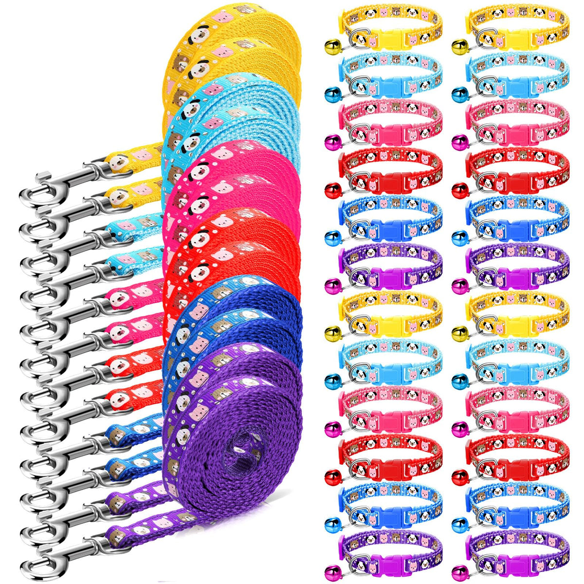 Amylove 48 Pcs Dog Collar and Leash Set, Multicolor, Paws Pattern