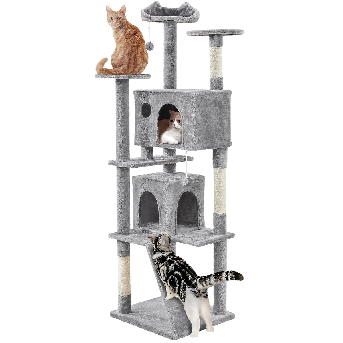 Yaheetech 54in Cat Tree Tower, 2 Caves, Kitten-Ear Perch & Scratching Posts