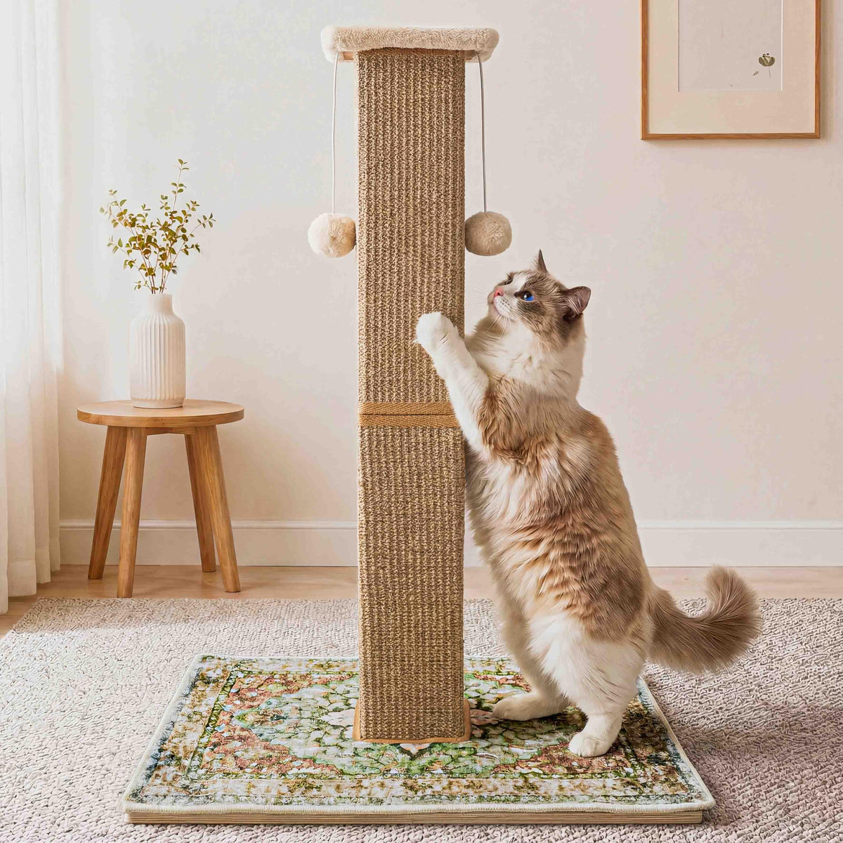 Tall Cat Scratching Post for Indoor Cats Adults with Carpet, White