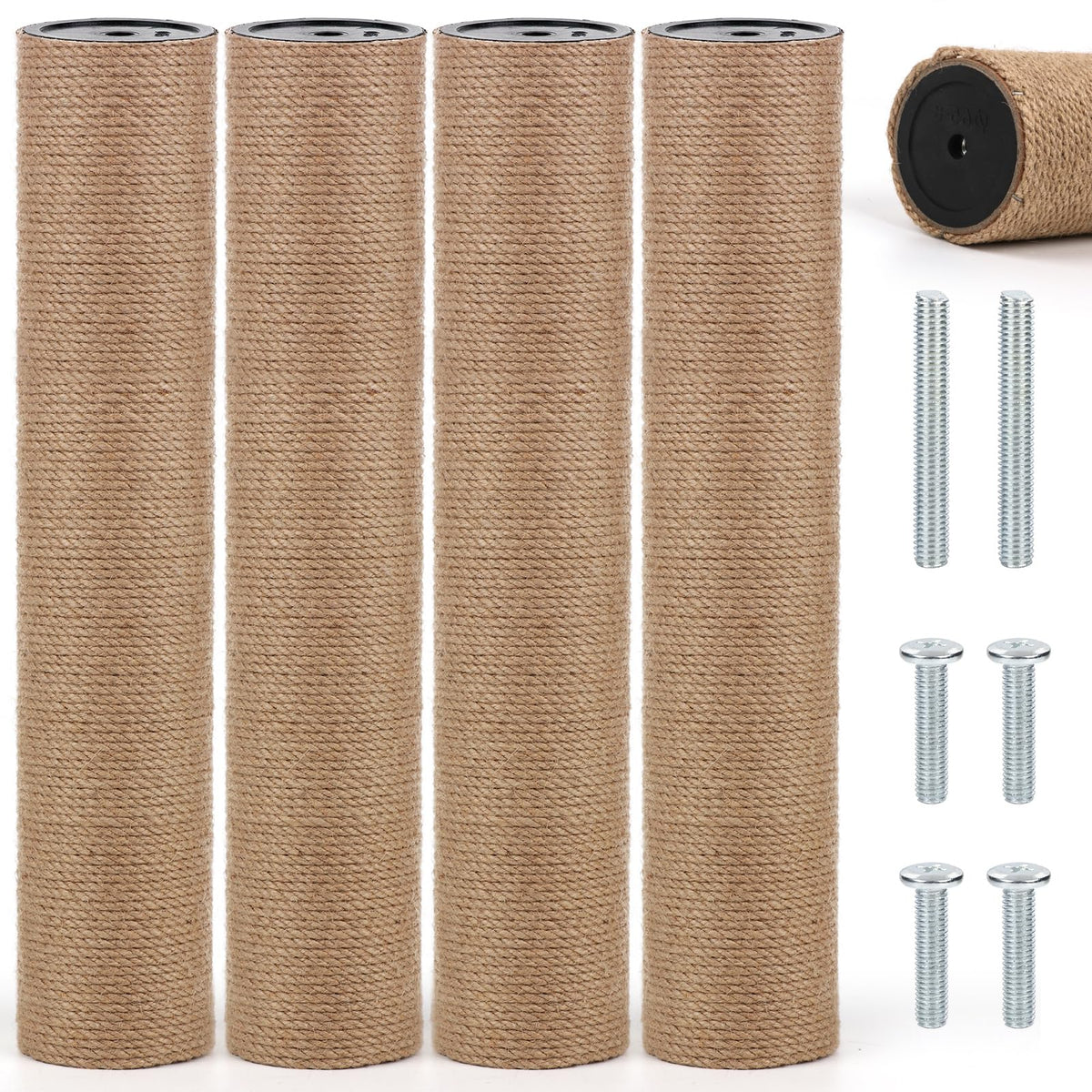 4 PCS M8 Cat Scratching Post Replacement, 15.7 x 3.1 Inch Sisal Pole Cat Tree Replacement Post with Screws, Refill Scratcher Posts for Indoor Kitten Tree Tower Spare Cat Furniture Protector