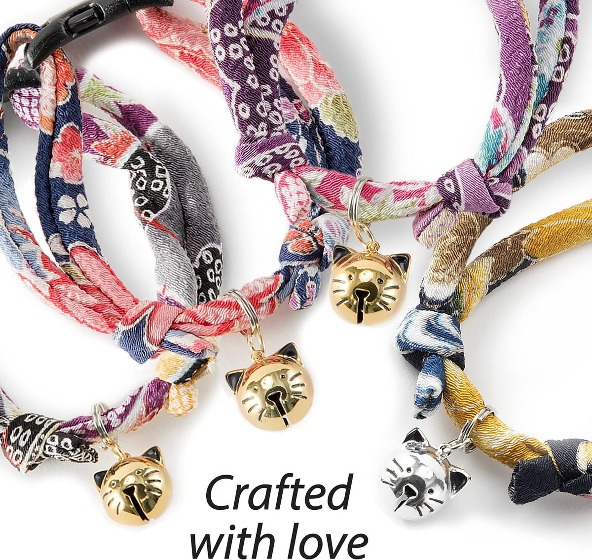 Necoichi Chirimen Hanabi Fireworks Cat Collar, Breakaway with Bell (Purple)