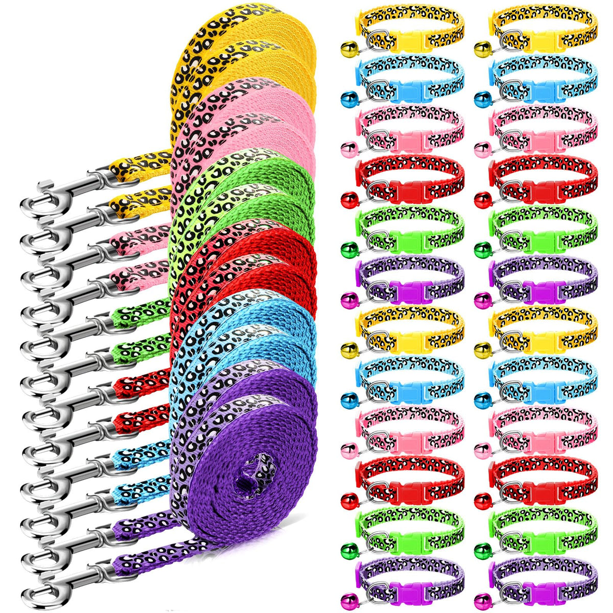 Amylove 48 Pcs Dog Collar and Leash Set, Multicolor, Paws Pattern