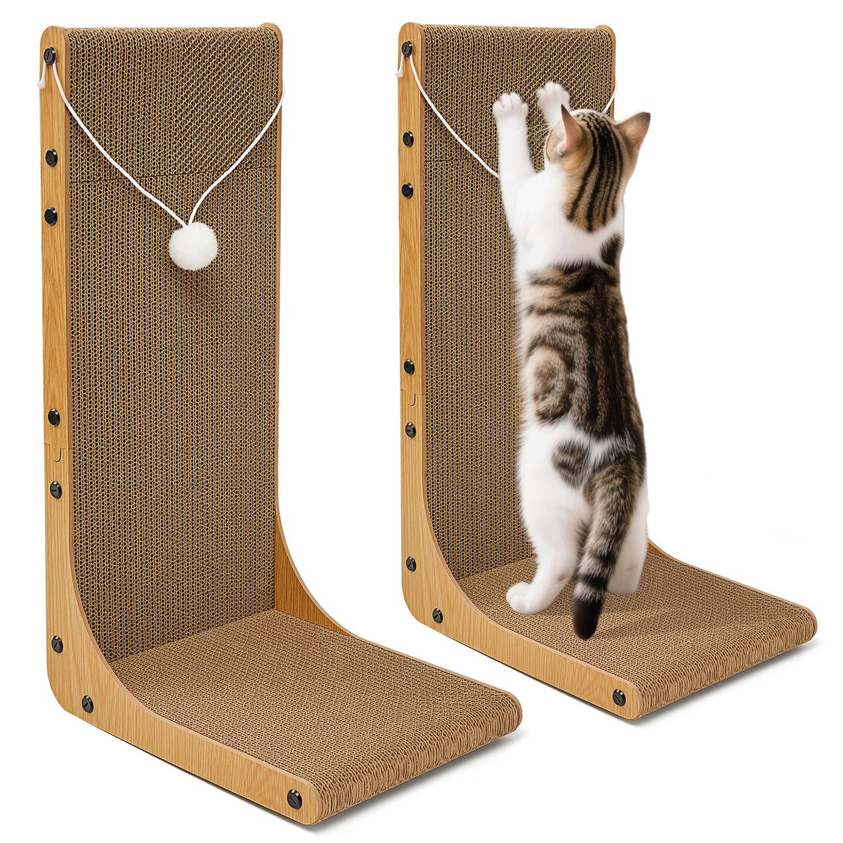 Cardboard Cat Scratcher, 23.6 Inch Cardboard Cat Scratching Post with Fuzzy Ball, Reversible Scratching Pad for Indoor Cats