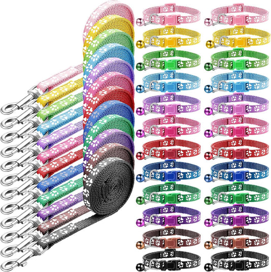 Amylove 48 Pcs Dog Collar and Leash Set, Multicolor, Paws Pattern