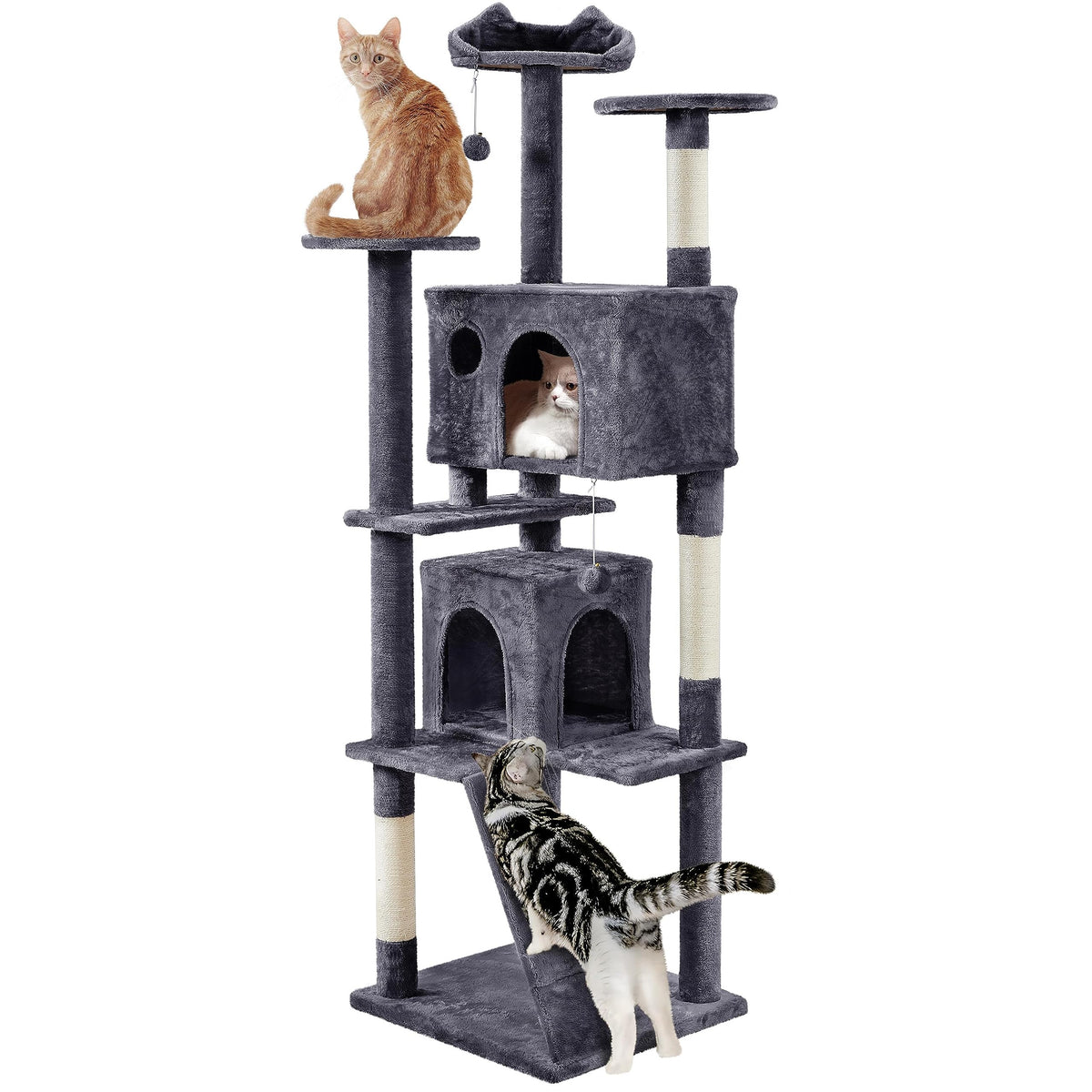 Yaheetech 54in Cat Tree Tower, 2 Caves, Kitten-Ear Perch & Scratching Posts