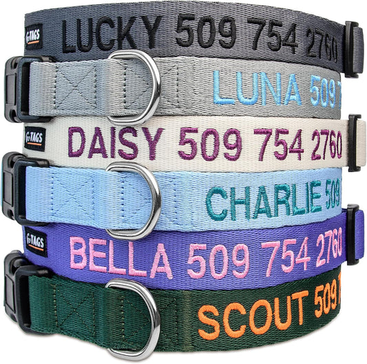 GoTags Personalized Dog Collar, Custom Embroidered with Pet Name and Number