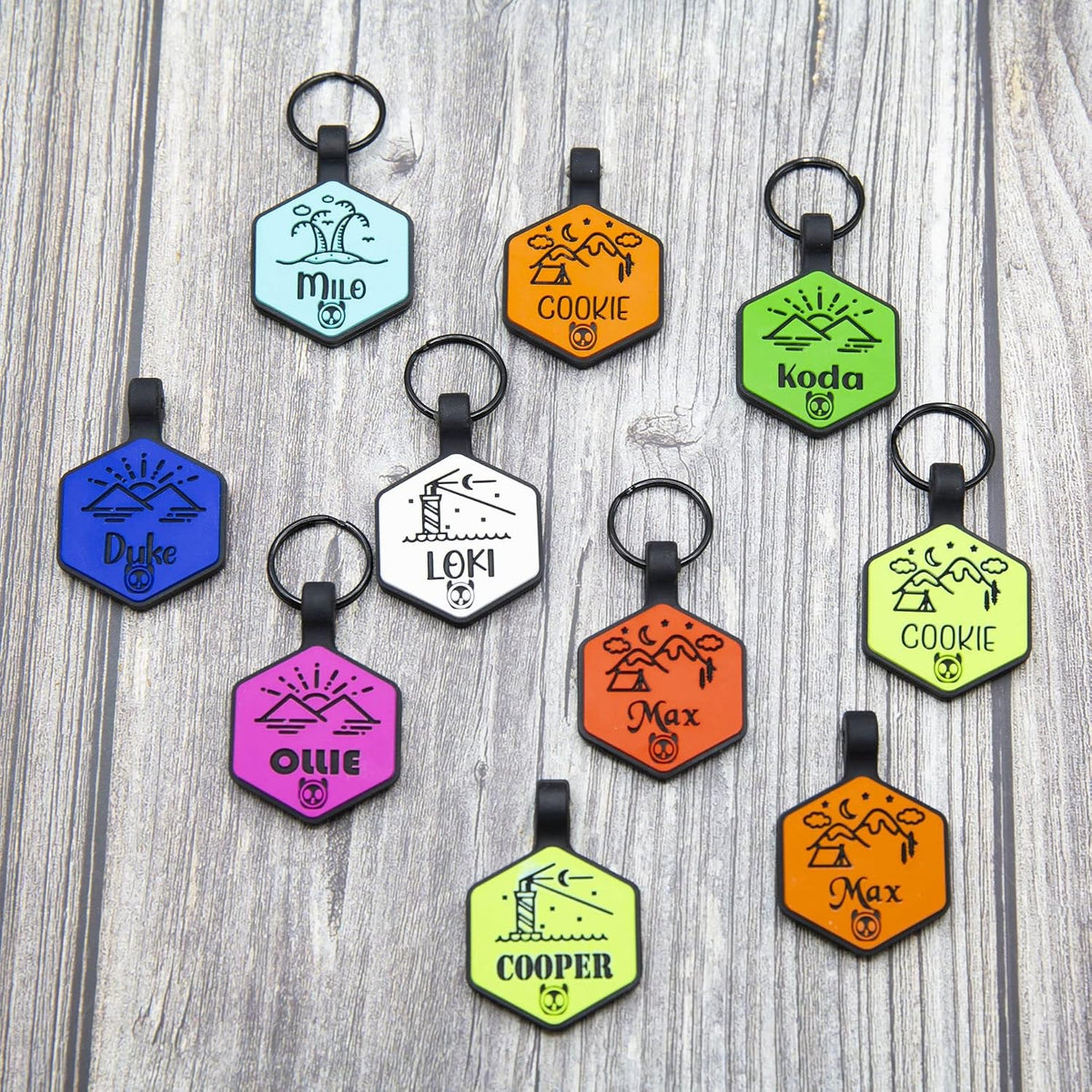 Silicone Silent Dog Tag Personalized with 5 Lines of Custom Deep Engraved Durable Soundless Pet ID Name Tag Hexagon Tiffany